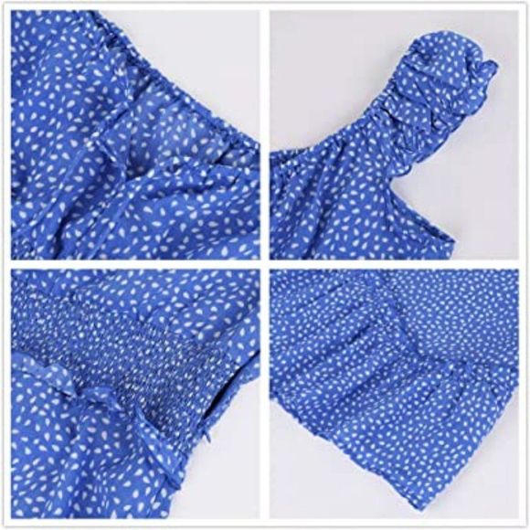 YOBECHO Womens Summer Ruffle Sleeve Sweetheart Neckline Dress Mini Dress - Picture 4 of 4